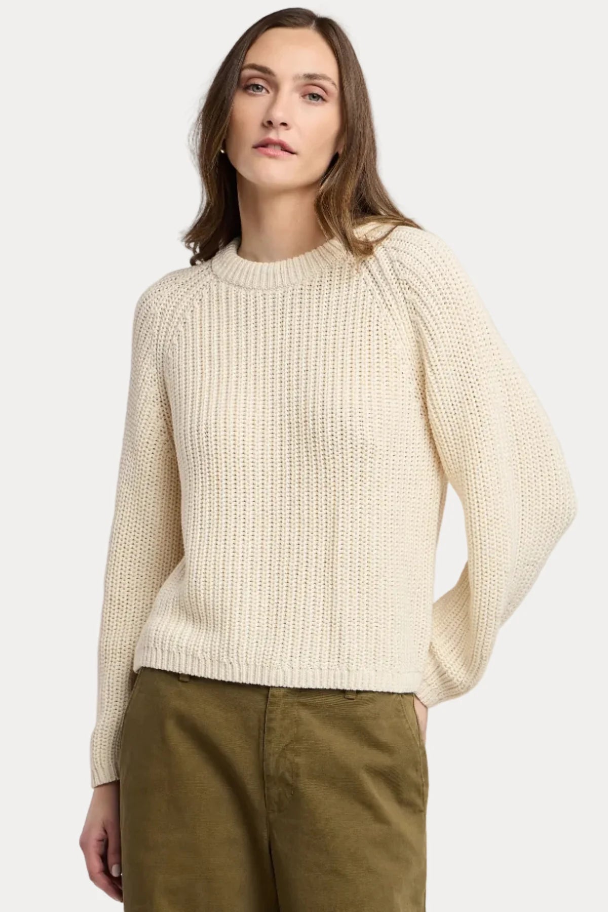 Velvet Ember Chunky Pima Cotton Sweater in Ivory