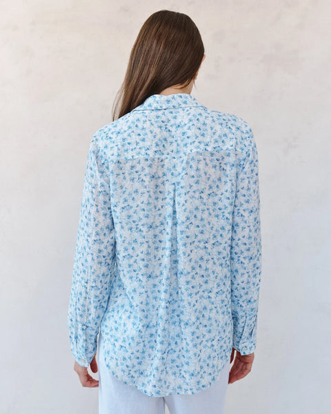 Bella Dahl Classic Button Down Shirt in Blue Ditsy Floral Print