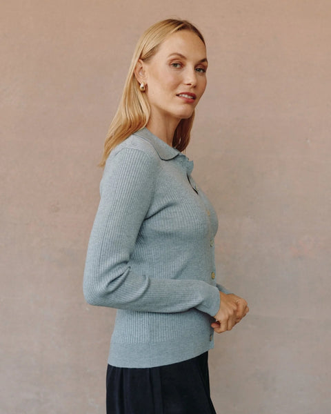 Bella Dahl Collared Button Down Sweater in Heather Grey