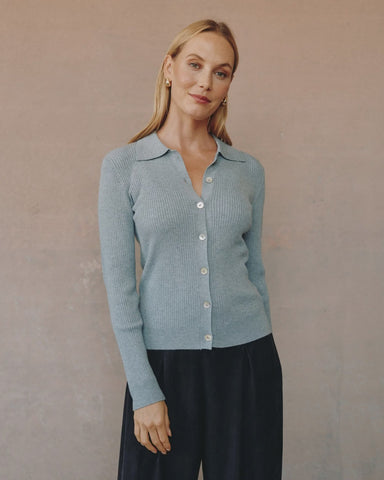 Bella Dahl Collared Button Down Sweater in Heather Grey