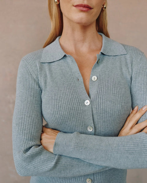 Bella Dahl Collared Button Down Sweater in Heather Grey