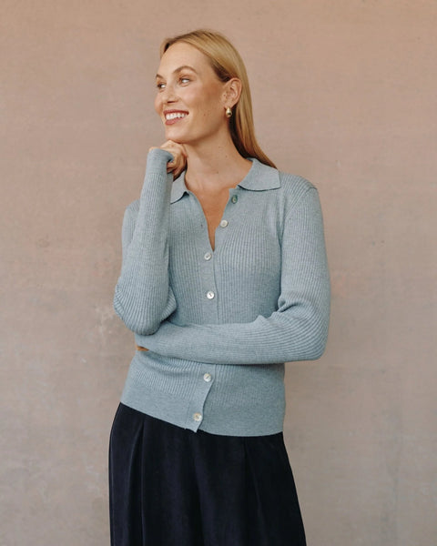 Bella Dahl Collared Button Down Sweater in Heather Grey