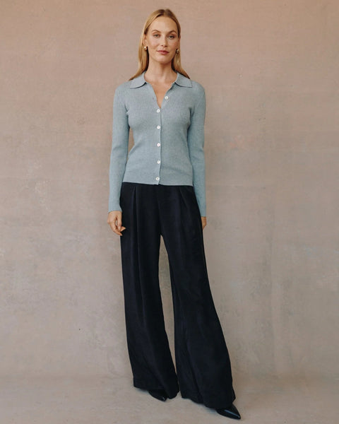 Bella Dahl Collared Button Down Sweater in Heather Grey