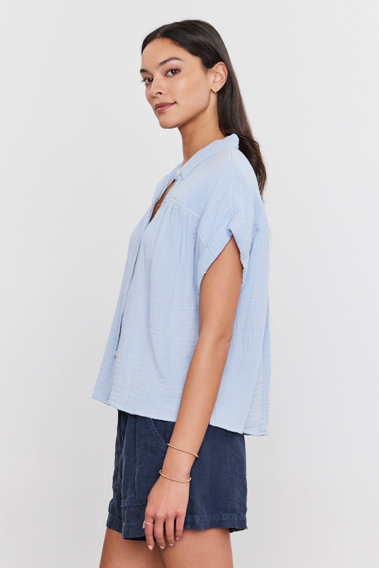 Velvet Julieta Cotton Gauze Button Up Shirt in Island
