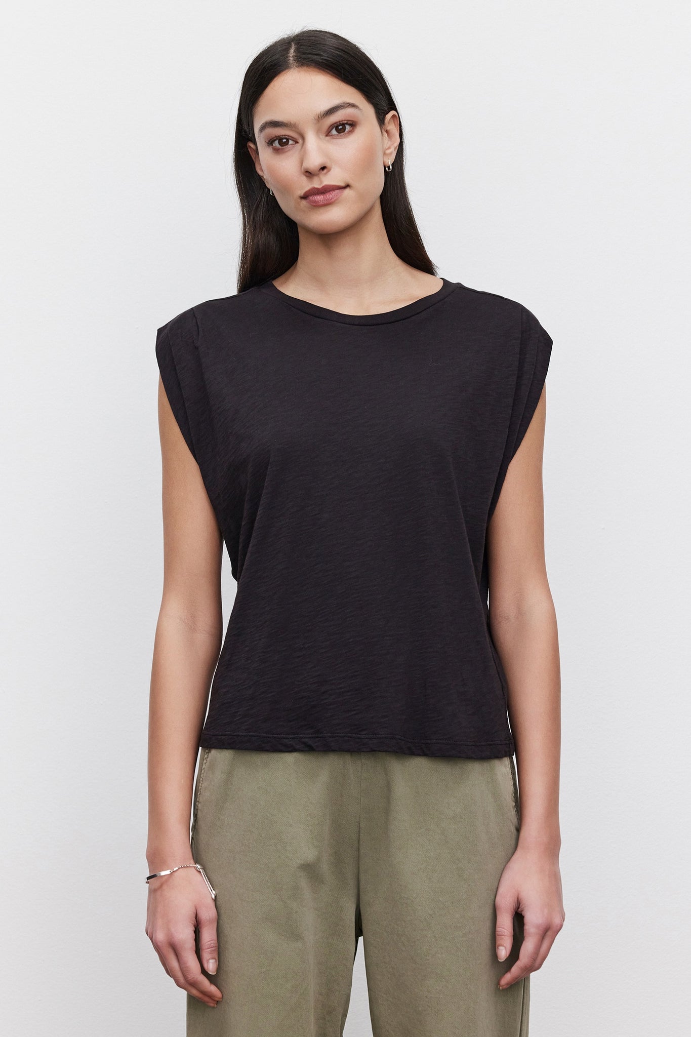 Velvet Cecile Cotton Slub Sleeveless Top in Black