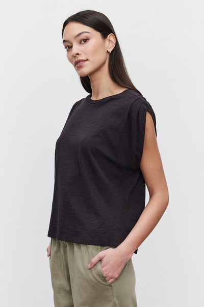 Velvet Cecile Cotton Slub Sleeveless Top in Black