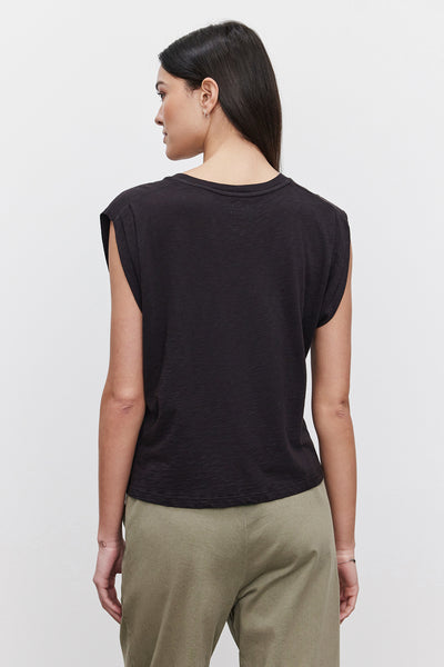 Velvet Cecile Cotton Slub Sleeveless Top in Black