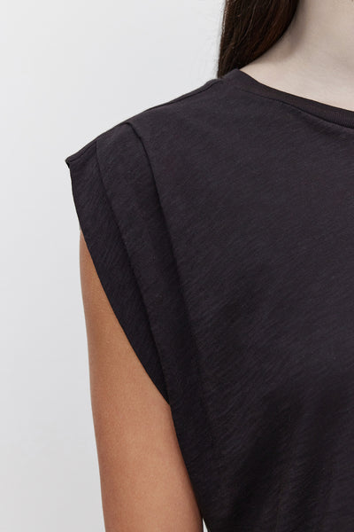 Velvet Cecile Cotton Slub Sleeveless Top in Black