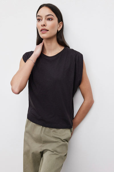 Velvet Cecile Cotton Slub Sleeveless Top in Black