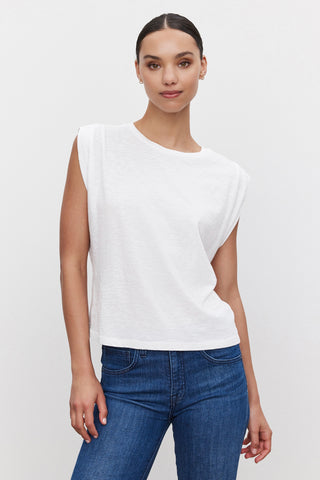 Velvet Cecile Cotton Slub Sleeveless Top in White