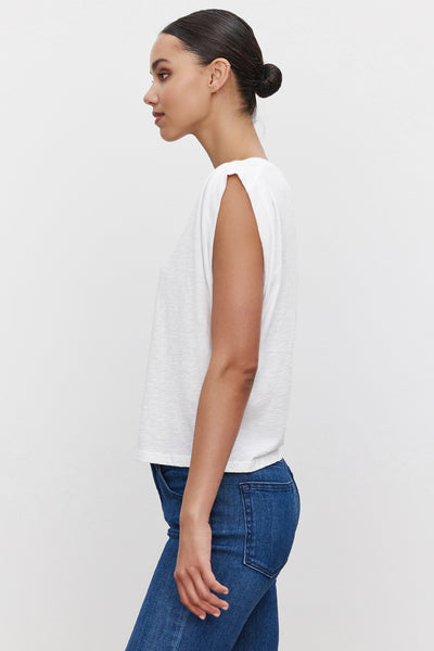 Velvet Cecile Cotton Slub Sleeveless Top in White