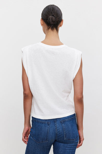 Velvet Cecile Cotton Slub Sleeveless Top in White