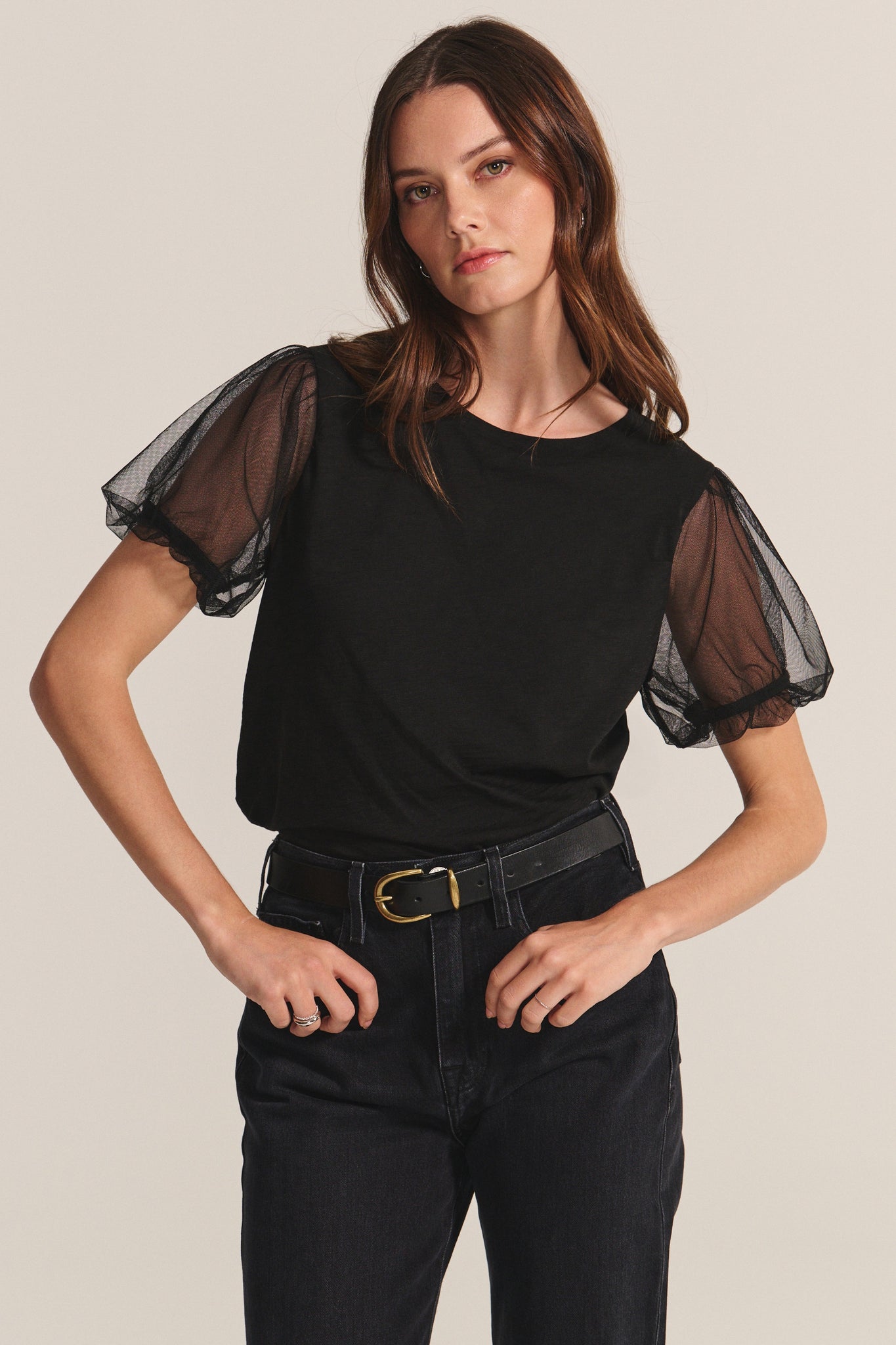Velvet Justine Cotton Slub Novelty Top in Black