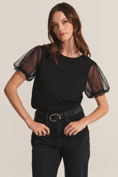 Velvet Justine Cotton Slub Novelty Top in Black