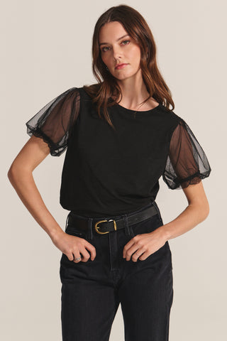 Velvet Justine Cotton Slub Novelty Top in Black
