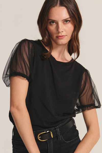 Velvet Justine Cotton Slub Novelty Top in Black