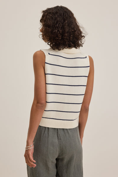 Velvet Nayla Cotton Cashmere Sless Stripe Top Milk/Blue