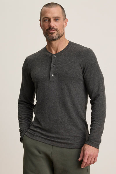 Velvet Men’s Ryland02 Cozy Jersey Henley Top - Anthracite