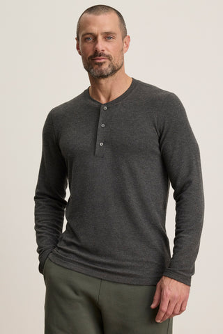 Velvet Men’s Ryland02 Cozy Jersey Henley Top - Anthracite