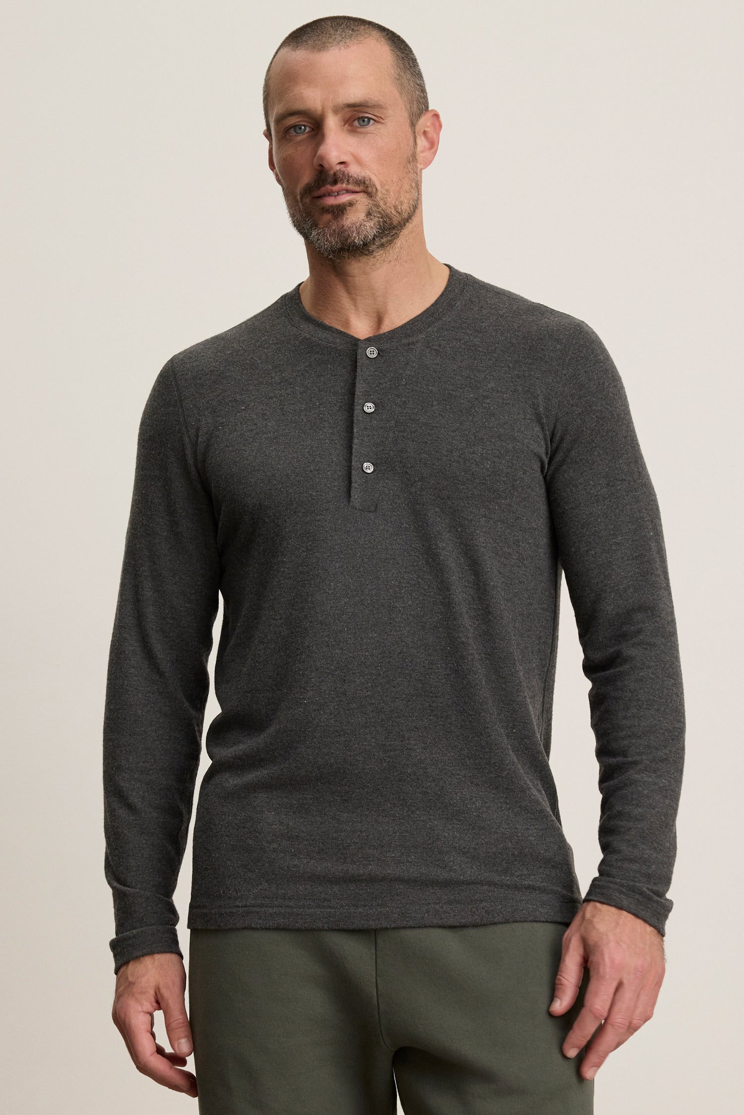 Velvet Men’s Ryland02 Cozy Jersey Henley Top - Anthracite