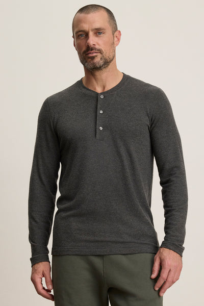 Velvet Men’s Ryland02 Cozy Jersey Henley Top - Anthracite