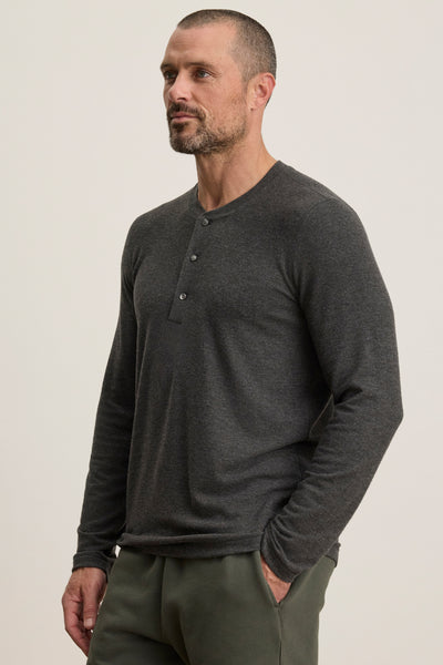 Velvet Men’s Ryland02 Cozy Jersey Henley Top - Anthracite