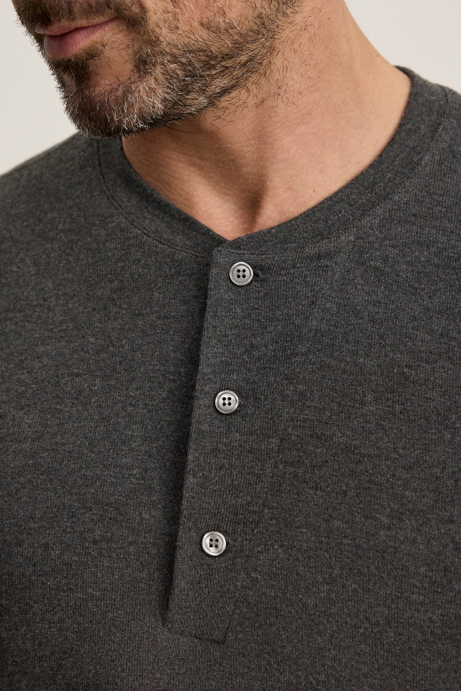 Velvet Men’s Ryland02 Cozy Jersey Henley Top - Anthracite