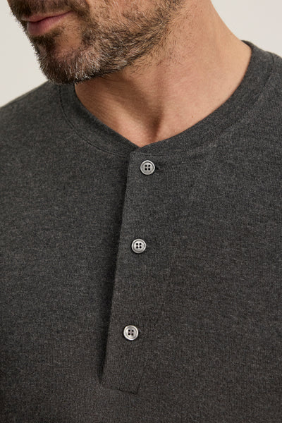 Velvet Men’s Ryland02 Cozy Jersey Henley Top - Anthracite