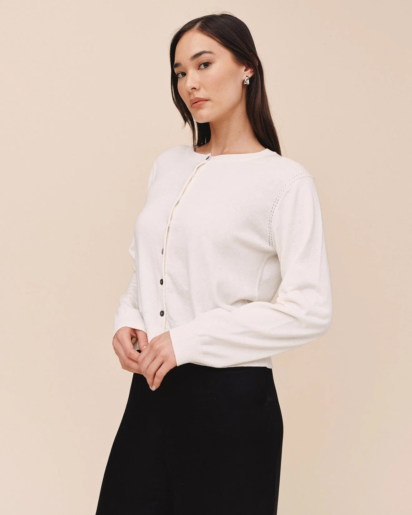 Bella Dahl Crew Neck Cardigan in Ivory
