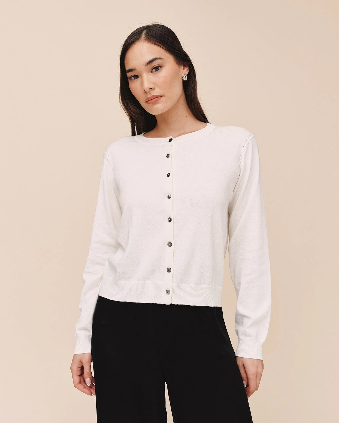Bella Dahl Crew Neck Cardigan in Ivory