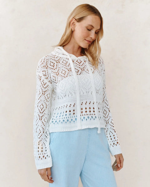 Bella Dahl Crochet Hoodie in White