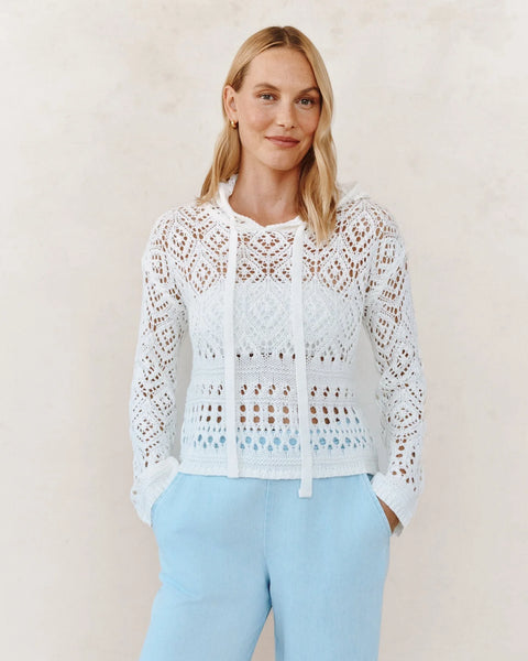 Bella Dahl Crochet Hoodie in White