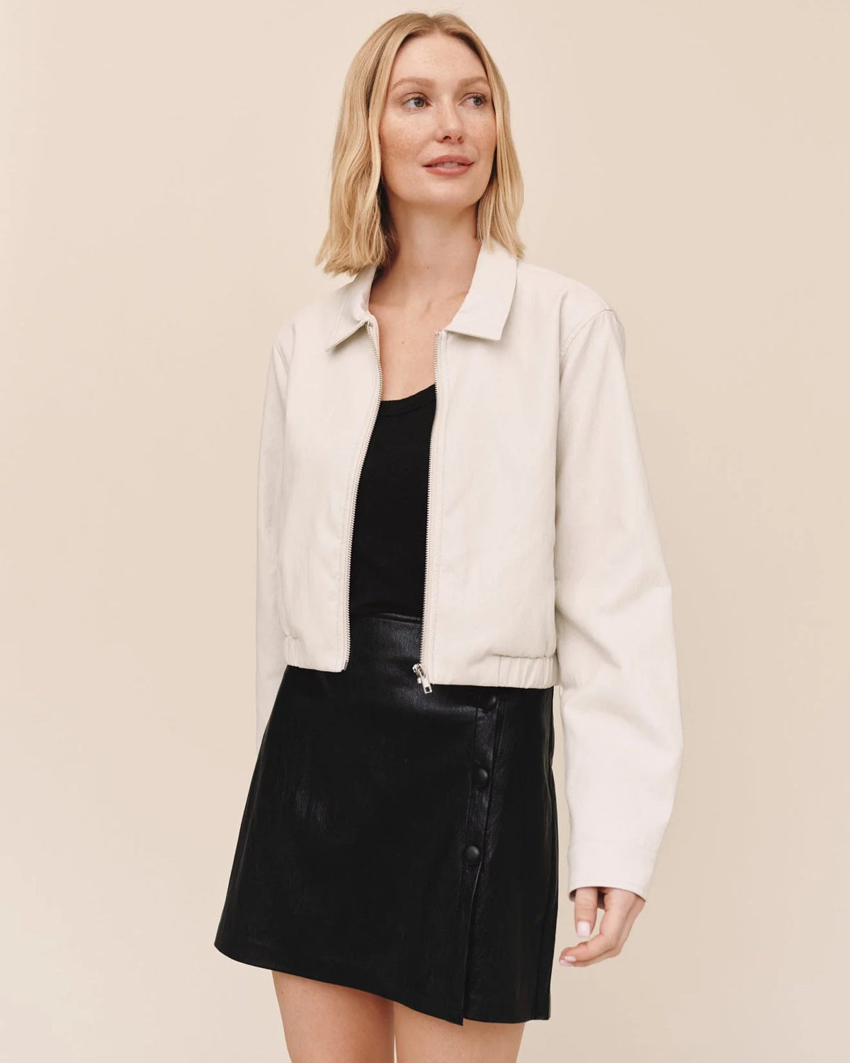 Bella Dahl Cropped Bomber Jacket in Winter White