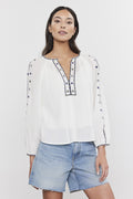 Velvet Tina Crosshatch Embroidered Top in White