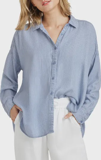 Splendid Ella Stripe Button Down in Ice/Navy