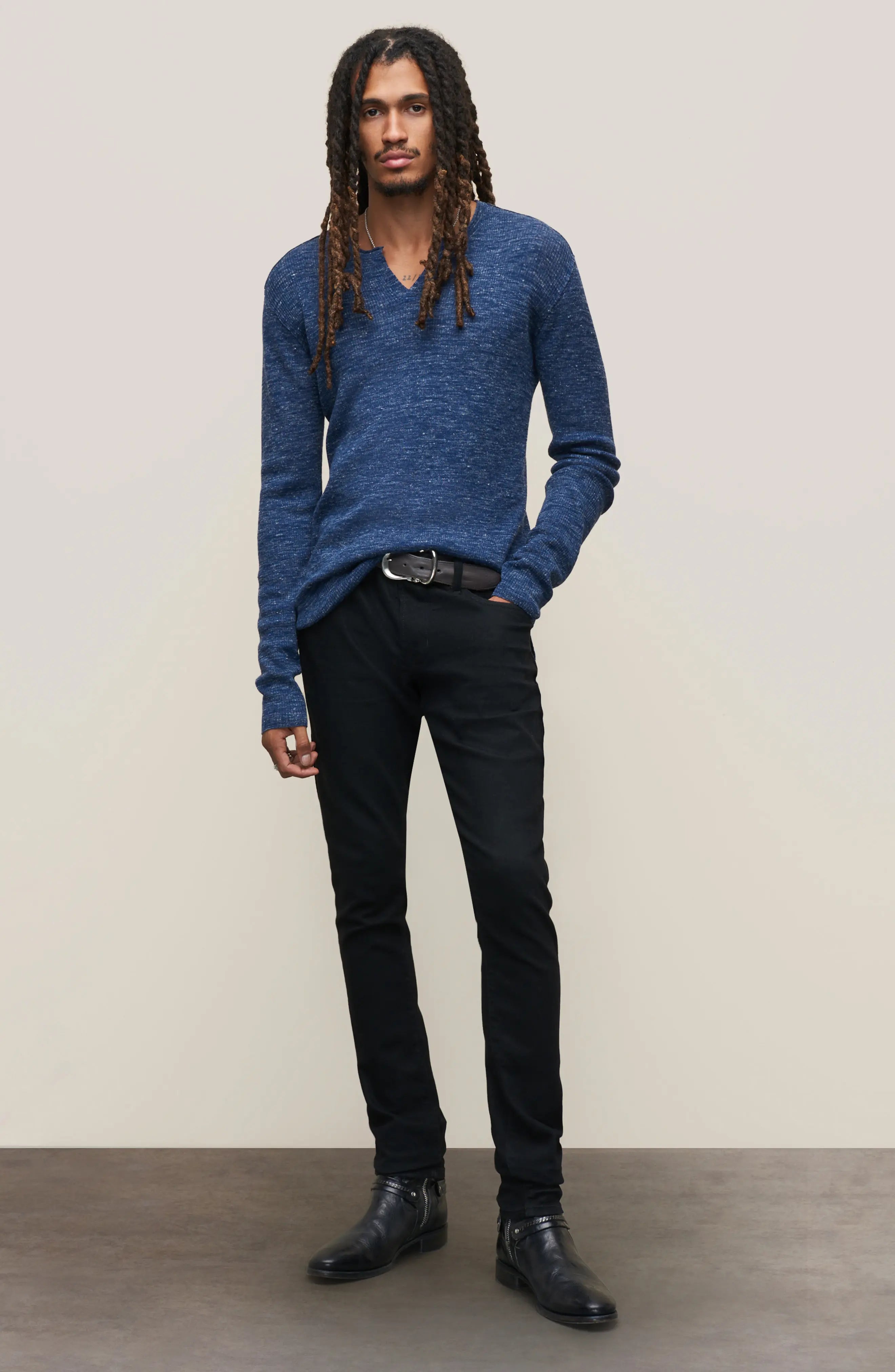 John Varvatos TRAVIS LS Rib Henley - Navy