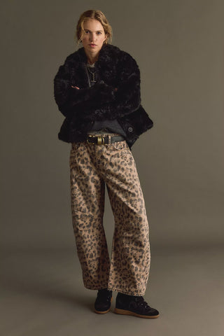 Free People Good Luck Printed Barrel Jean Brown Sugar