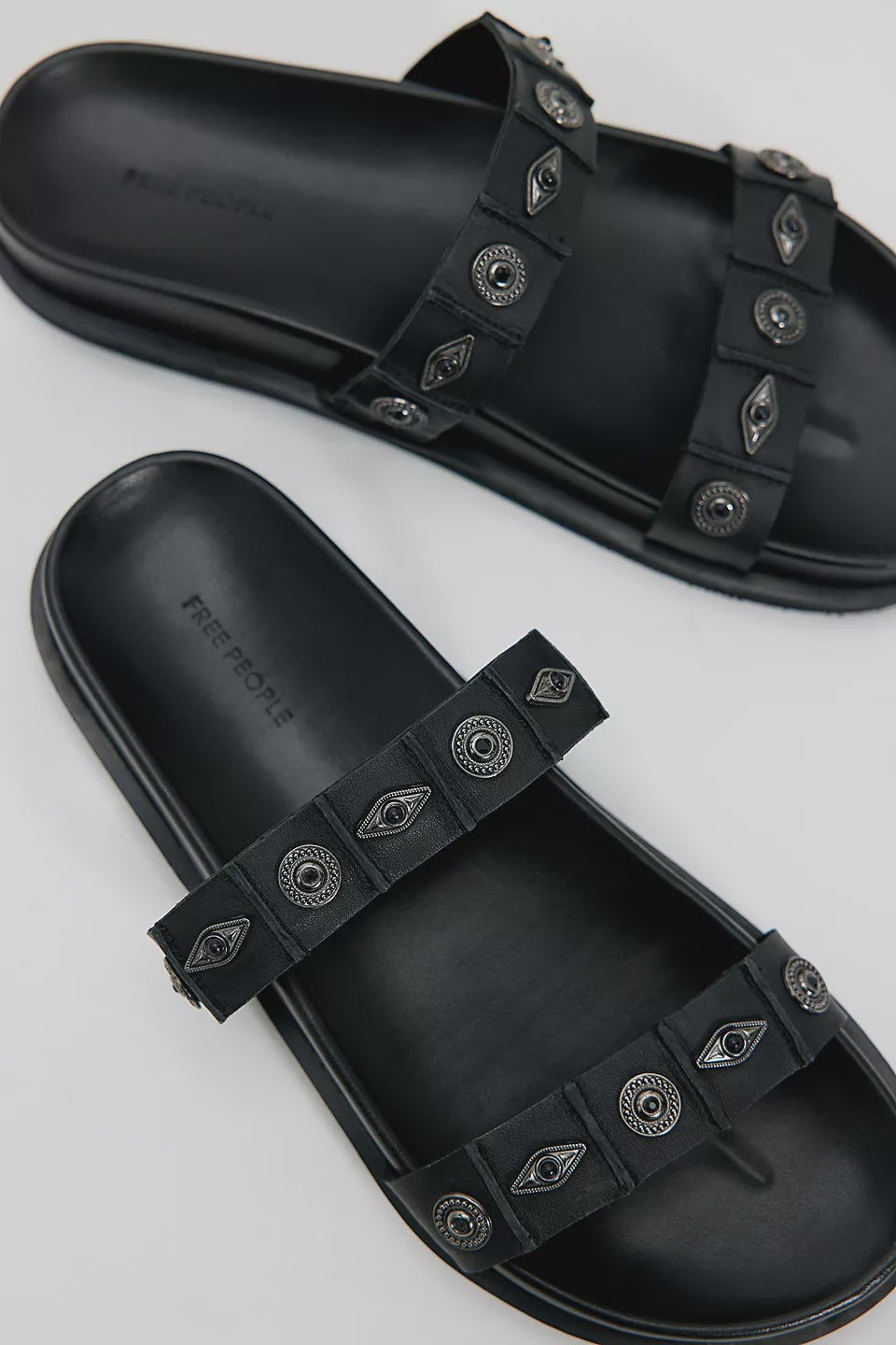 Free People Findings Footbed Sandal in Black Tide Leather
