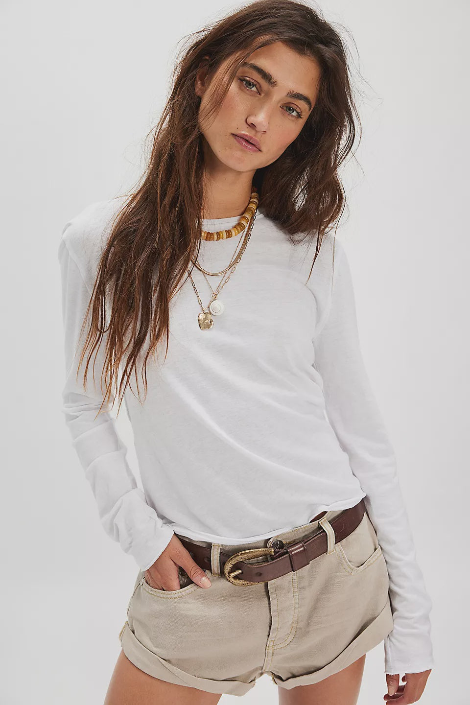 Free People Long Sleeve Nova Tee in Ivory