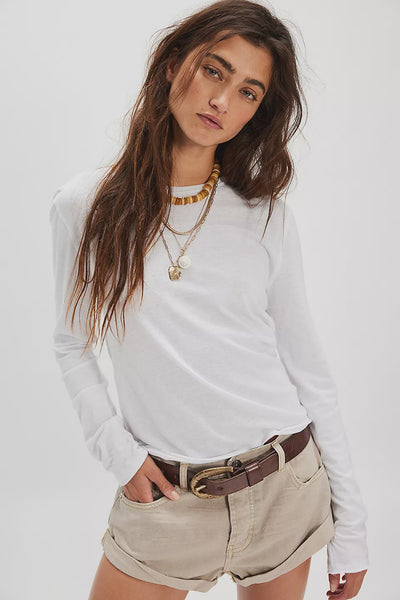 Free People Long Sleeve Nova Tee in Ivory