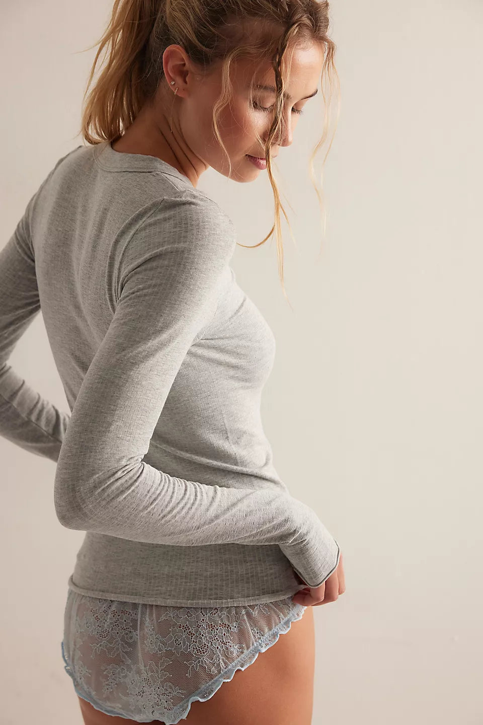 Free People So Soft Seamless Modal Long Sleeve in Heather Grey