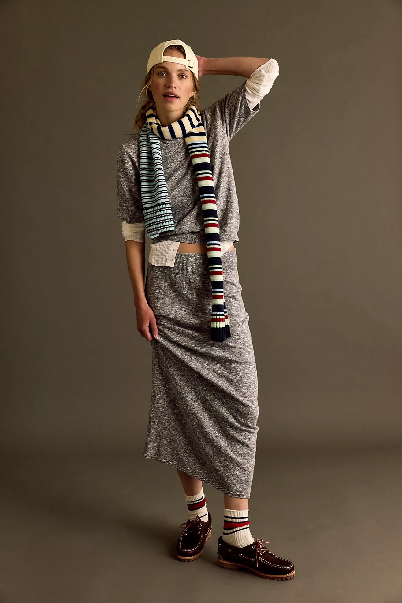 Free People Isabella Sweater Skirt Set in Steel Grey Combo