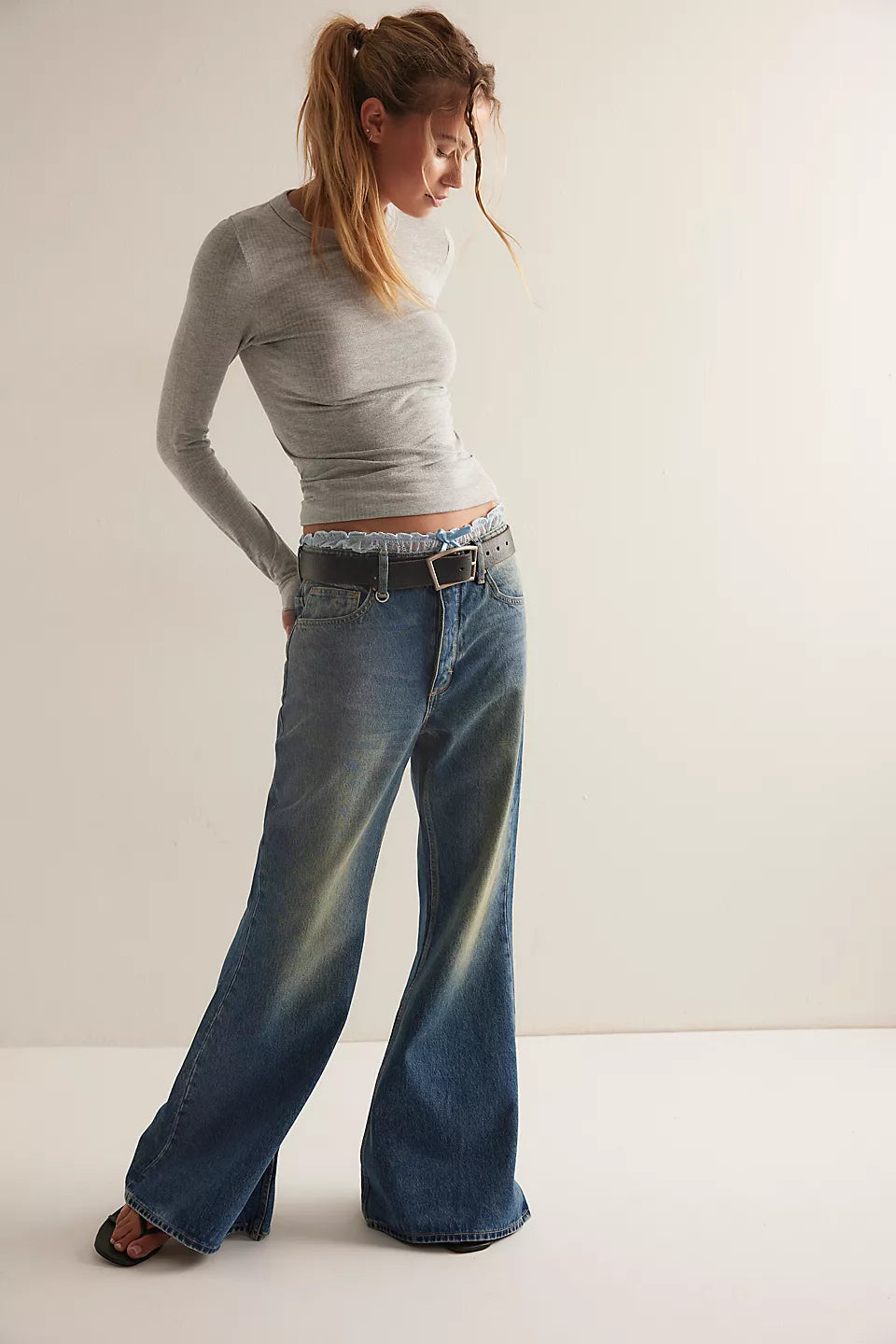Free People So Soft Seamless Modal Long Sleeve in Heather Grey