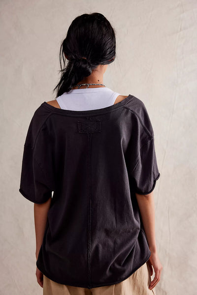 Free People Nina Oversize Boxy V-Neck tee in Black