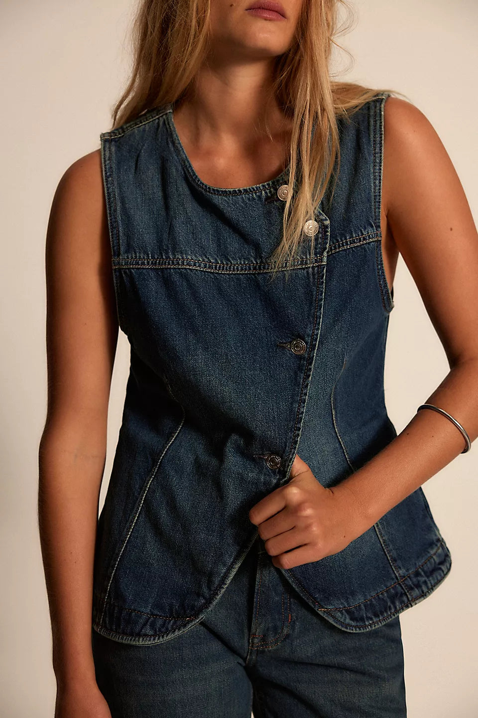 Free People Maris Denim Vest in Wall Flower