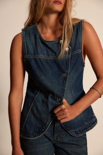 Free People Maris Denim Vest in Wall Flower