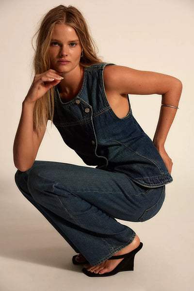 Free People Maris Denim Vest in Wall Flower