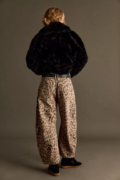 Free People Good Luck Printed Barrel Jean Brown Sugar