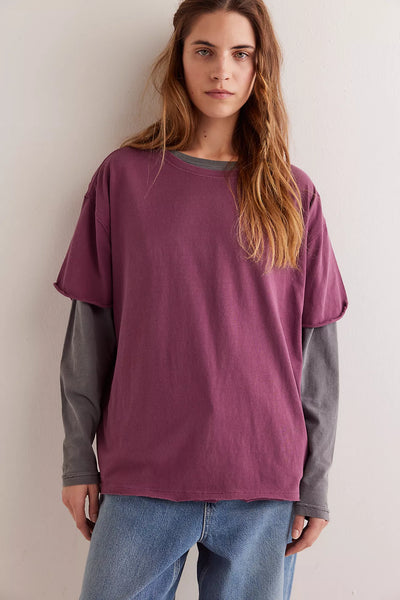 Free People Nina Oversize Boxy tee in Maroon