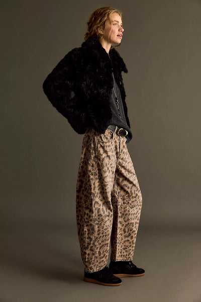 Free People Good Luck Printed Barrel Jean Brown Sugar